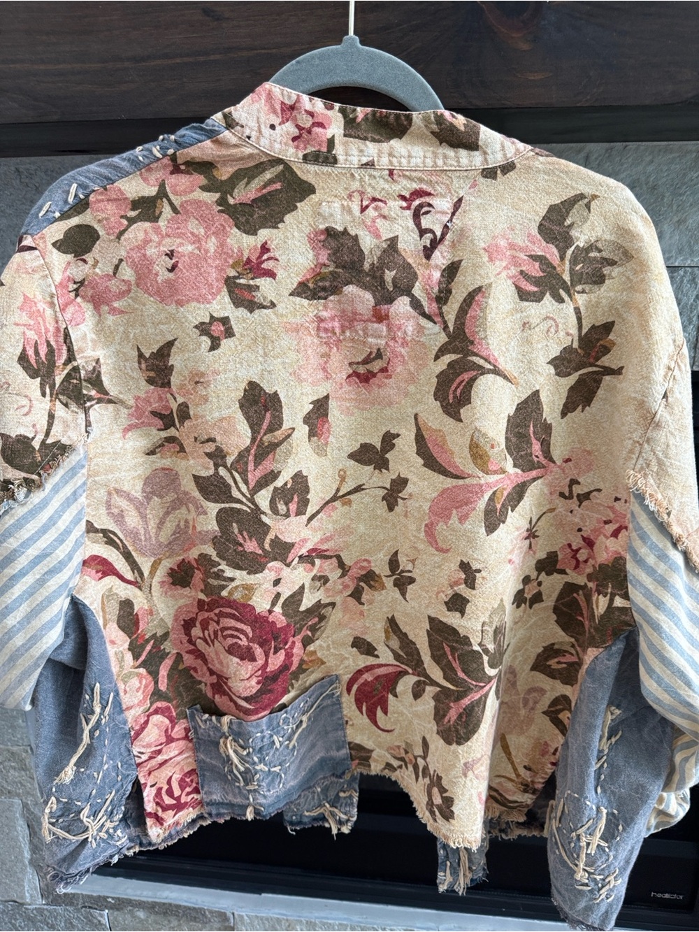 Embroidered Washed Blue Double-Breasted Jacket - Picture 5 of 7